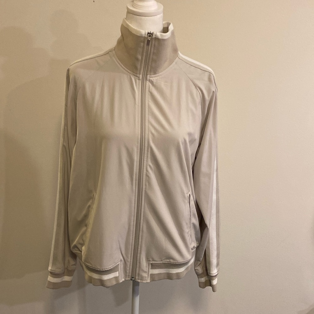 ATHLETE Finish Line gray zip up varsity 90s jacket with lining size Medium